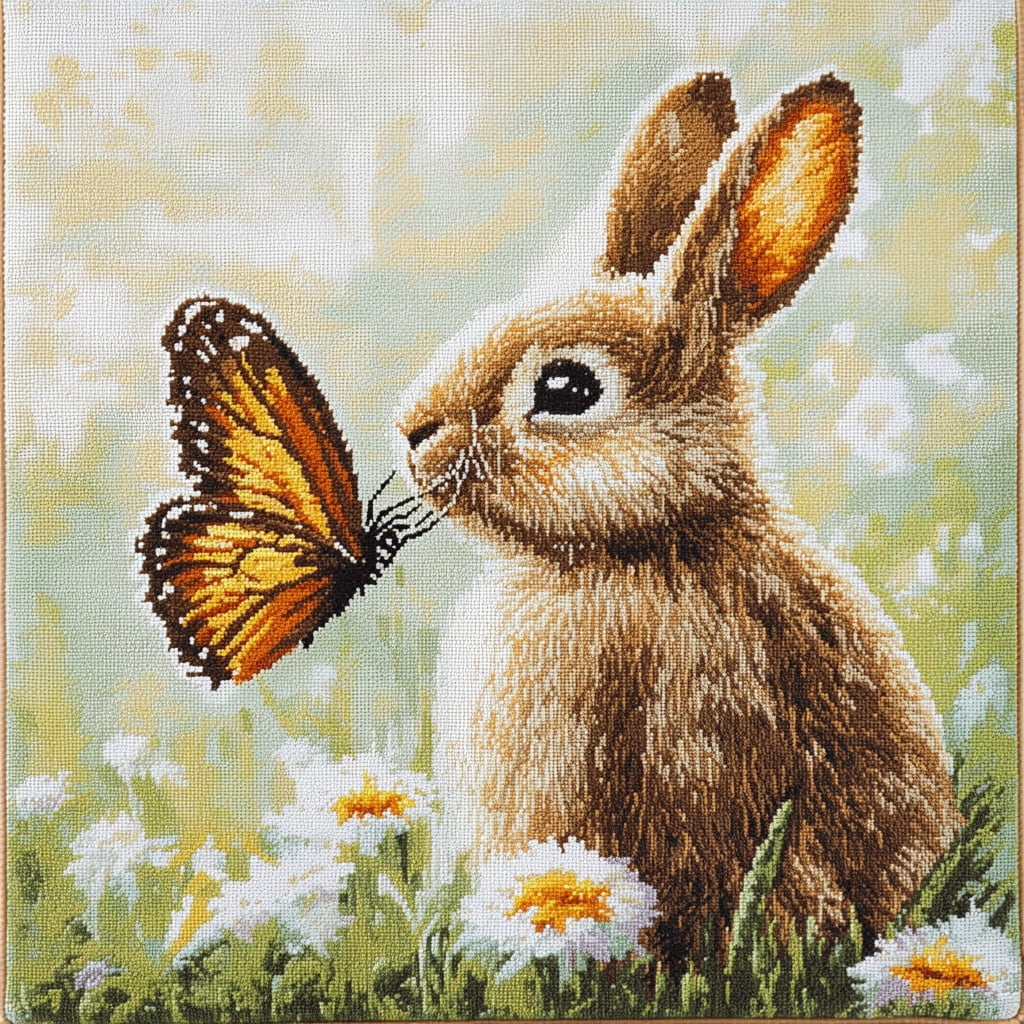 Butterfly and Rabbit Cross Stitch Cushion Cover Embroidery Pillow Cases Needlepoint Kits 18x18inch