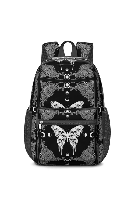 Butterfly and Skull Gothic Pattern 17" School Backpacks for Teens,Waterproof Oxford Fabric,S-Shape Padded Straps for School,Travel,Hiking,Camping