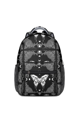 Butterfly and Skull Gothic Pattern Backpack for School, Cute School Bag with Adjustable Shoulder Straps and Padded Back, 15.3"x11"x6.7"