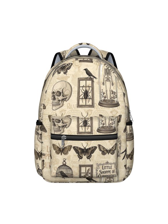 Butterfly and Skull Gothic Pattern Backpack for School, Cute School Bag with Adjustable Shoulder Straps and Padded Back, 15.3"x11"x7.1"