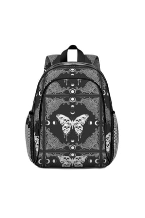Butterfly and Skull Gothic Pattern Backpack for School, Cute School Bag with Adjustable Shoulder Straps and Padded Back, 15"x11.42"x5.5"