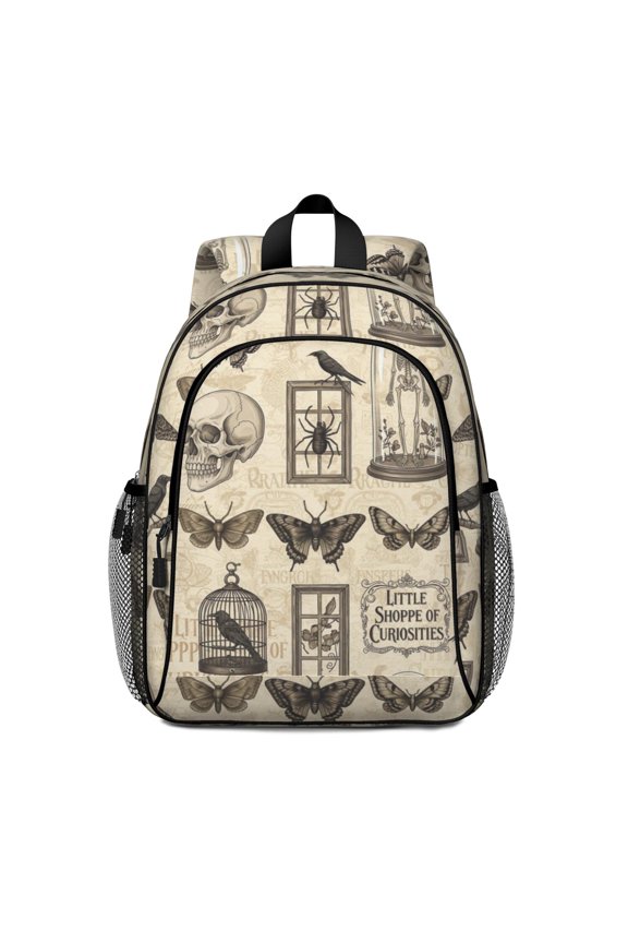 Butterfly and Skull Gothic Pattern Backpack for School, Cute School Bag with Adjustable Shoulder Straps and Padded Back, 15"x11.42"x5.5"