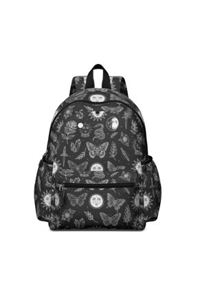 Butterfly and Sun Gothic Pattern Backpack for School, Cute School Bag with Adjustable Shoulder Straps and Padded Back, 13.4"x11"x4.7"
