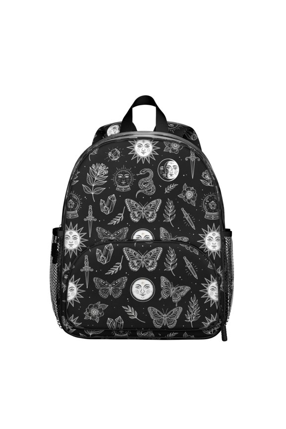 Butterfly and Sun Gothic Pattern Backpack for School, Cute School Bag with Adjustable Shoulder Straps and Padded Back, 13.8"x11.4"x6"