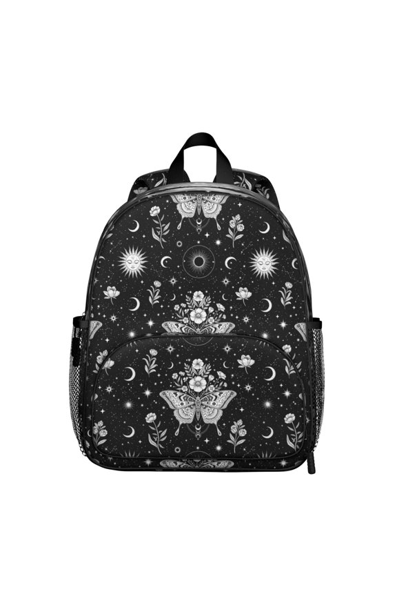 Butterfly and Sun Gothic Pattern Backpack for School, Cute School Bag with Adjustable Shoulder Straps and Padded Back, 13.8"x11.4"x6"
