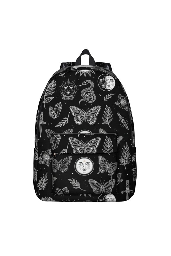 Butterfly and Sun Gothic Pattern Backpack for School, Cute School Bag with Adjustable Shoulder Straps and Padded Back, 15.7"x11.8"x5.5"