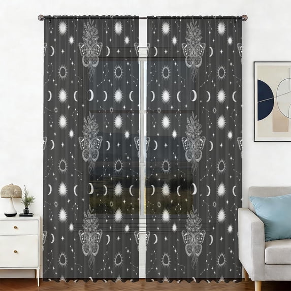 Butterfly and Sun Gothic Pattern Sheer Curtains, Rod Pocket Sheer ...