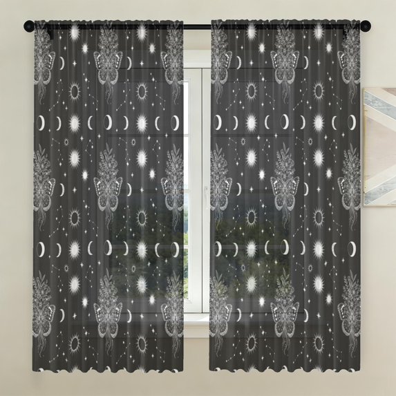 Butterfly and Sun Gothic Pattern Sheer Curtains, Sheer Curtain Panels ...