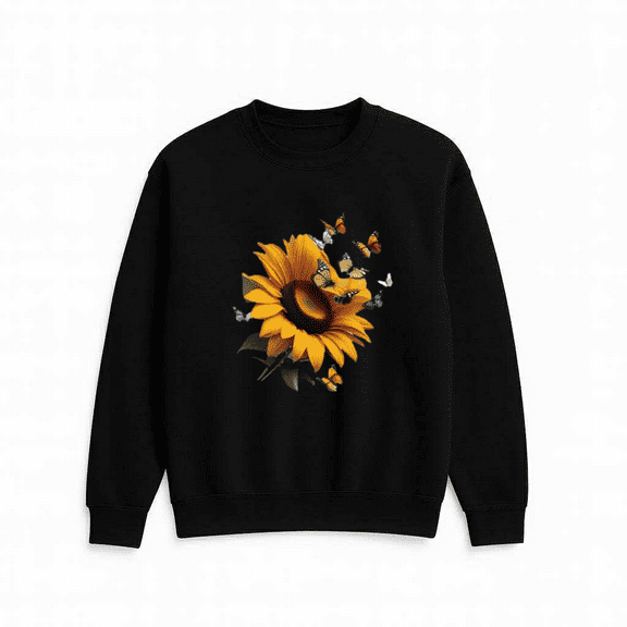 Butterfly and Sunflower Casual Floral Graphic Style Everyday Outfit Sweatshirt, for men & women, up to size 5XL