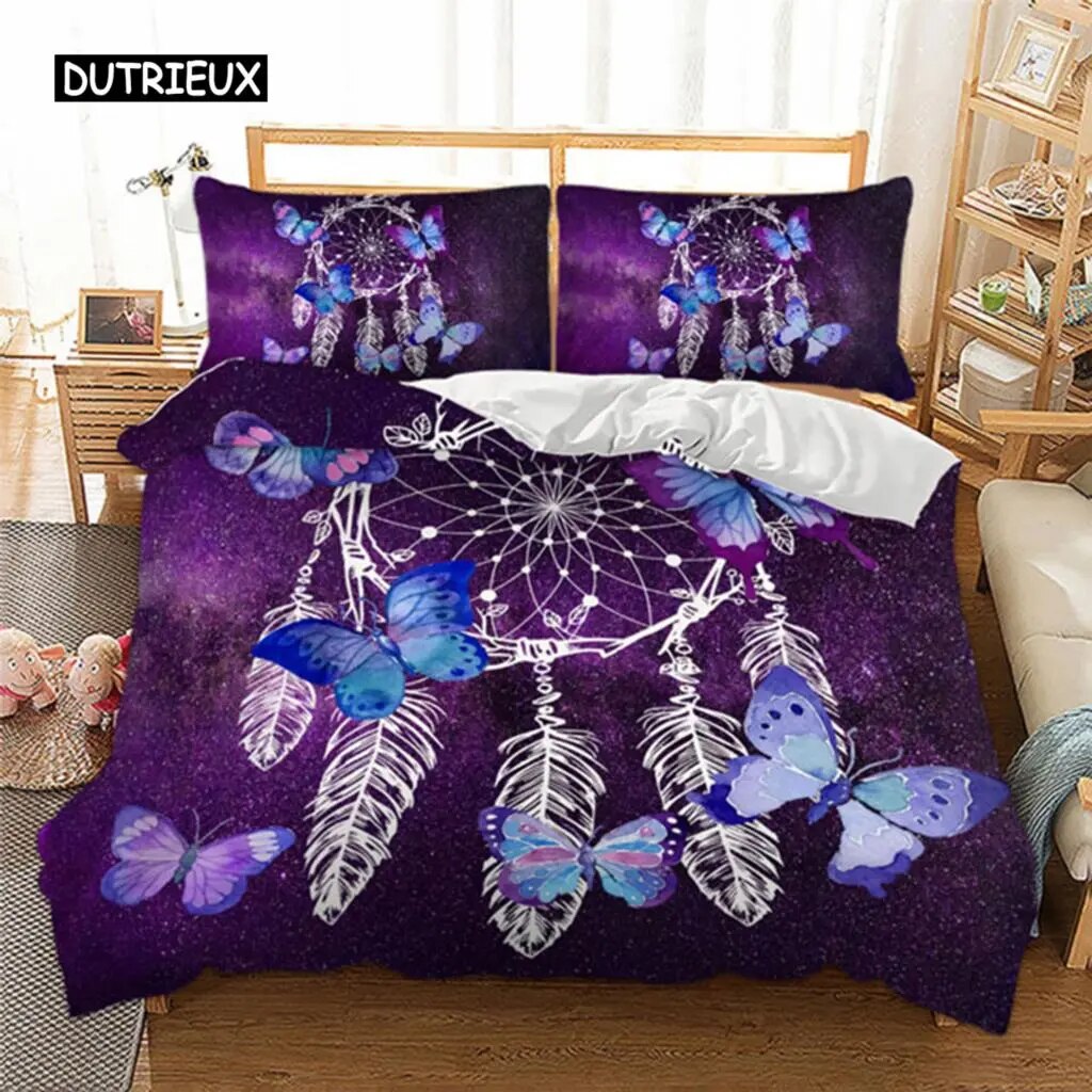 Butterfly dream catchers Bedding Set purple Duvet Cover With