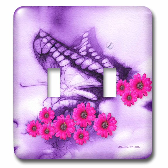 3dRose, Butterfly flowers purple, double toggle switch
