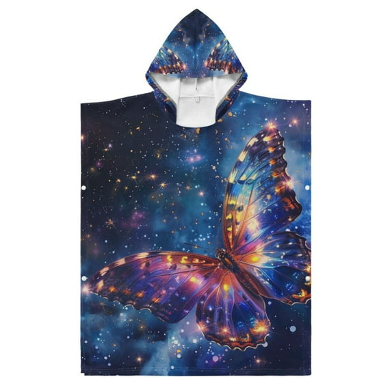 Butterfly in Galaxy Kid Hooded Beach Towel 35.4x27.5 inch Bath Poncho Towels Soft Absorbent Quick Dry for Boy Girl