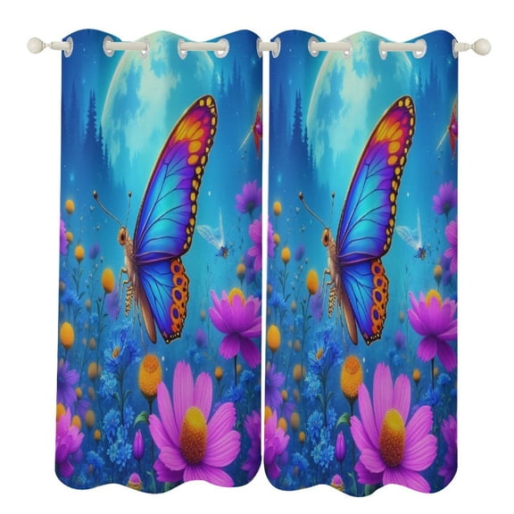 Butterfly in Moonlit Garden 2 Panels Blackout Curtains for Bedroom Living Room Drapes Kitchen Room Window Blackout Curtain Grommet