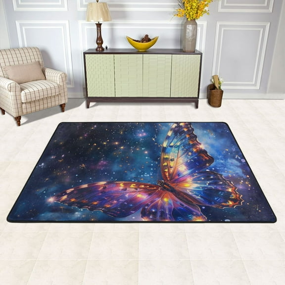 Butterfly in Starry Sky Area Floor Mats 36" x 24" Soft Non-Slip Large Rugs Nursery Memory Foam Carpets Living Room Doormat for Bedroom Dinning Decor