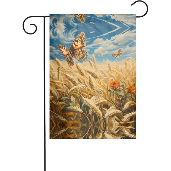 Butterfly in the wheat field image Garden flag Outdoor yard flag suitable for all seasons 12x18in