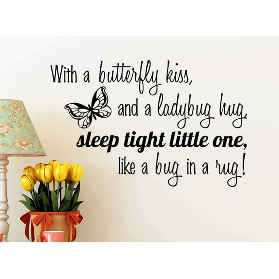 With a Butterfly kiss and Ladybug Hug 23 X 15 Vinyl Wall Quote Decal Sticker Monroe Hepburn Religious Corinthians Wall Art Decor Motivational Inspirational Decorative Lettering