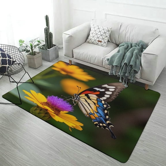 Butterfly on Floral Print Home Decor Living Room Carpet Non-slip Hotel Lobby Floor Mat Kitchen Bedroom Entrance Doormat Mats