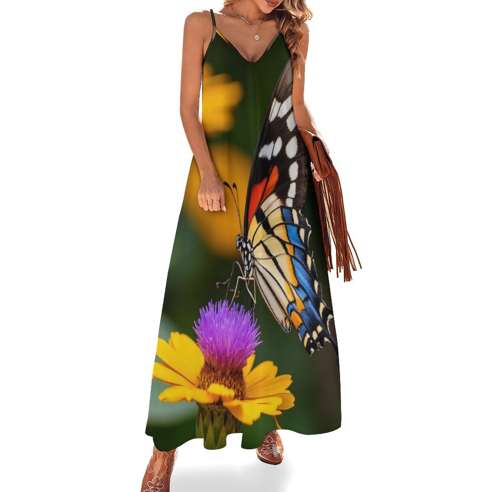 Butterfly Vintage Sleeveless Dress in Cream main image 0