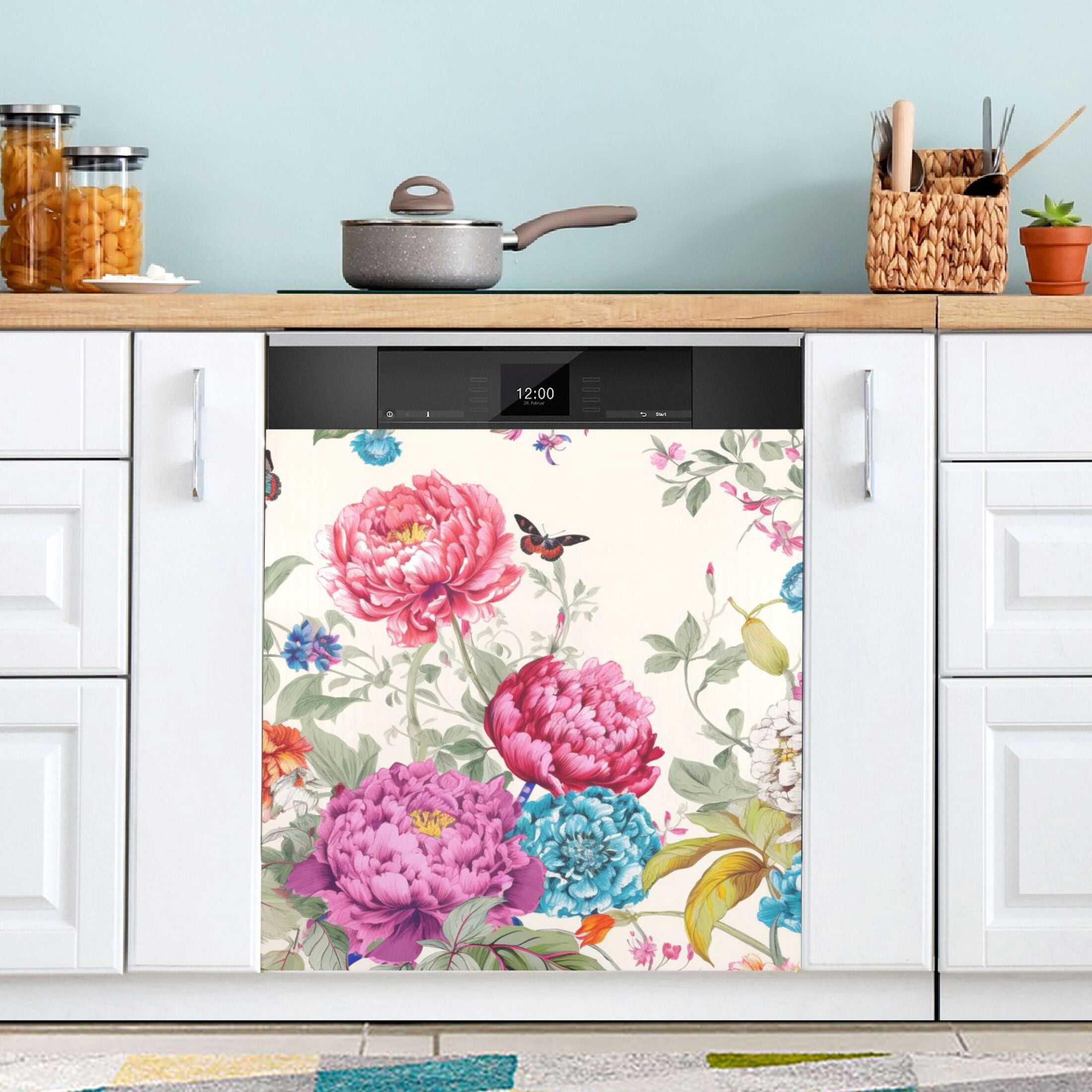Flower Butterfly Magnetic Dishwasher Cover Magnet Refrigerator Dishwashers Sticker Kitchen Decorative Art Panel Decal 23"x26"