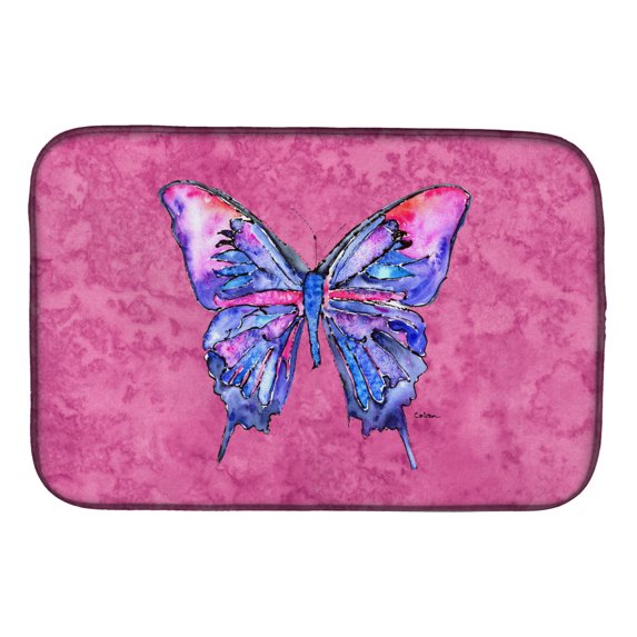 Butterfly on Pink Dish Drying Mat