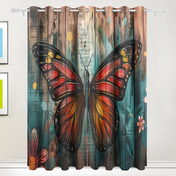 Butterfly on Wall Black Out Curtains 84 Inch Length Curtains for Sliding Glass Doors Bedroom Living Room 2 Pack