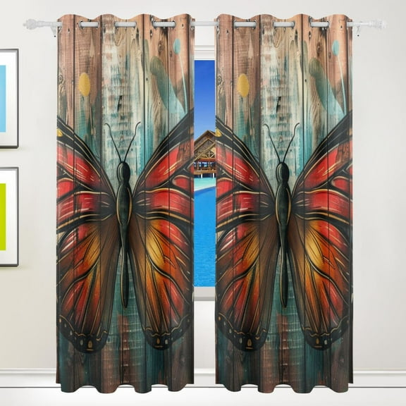 Butterfly on Wall Curtains Black Out 72 Inch Length Curtains for Sliding Glass Doors Bedroom Living Room 2 Pack