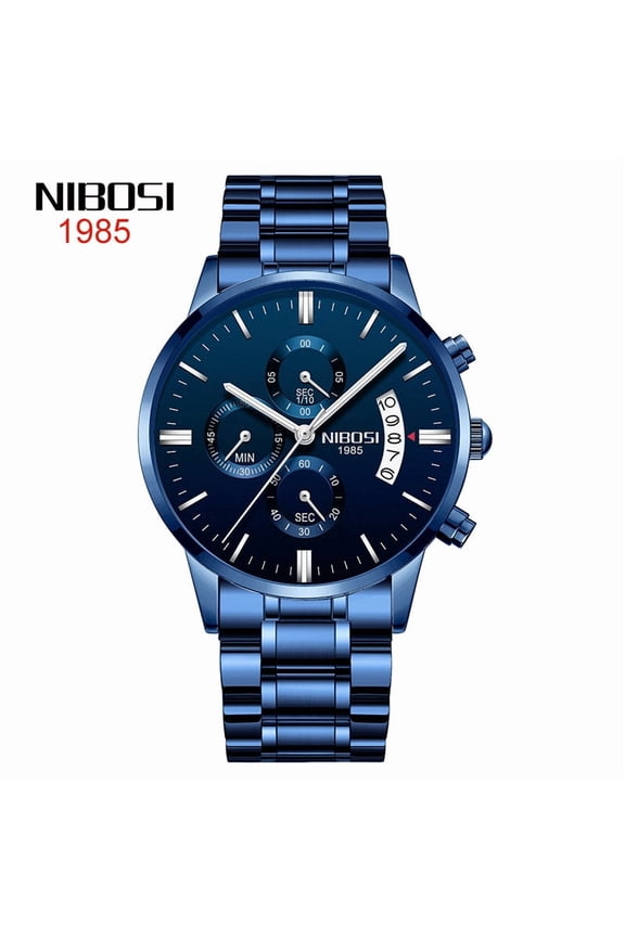 Butterfly snap button solid steel belt men's waterproof coated glass luminous three-eye 6-pin quartz watch