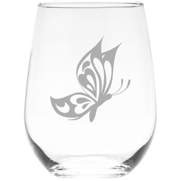 C&M Personal Gifts 17 oz Butterfly Stemless Wine Glass (Style B1)