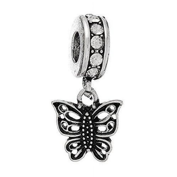 Butterfly w/ Clear Crystals Charm Bead