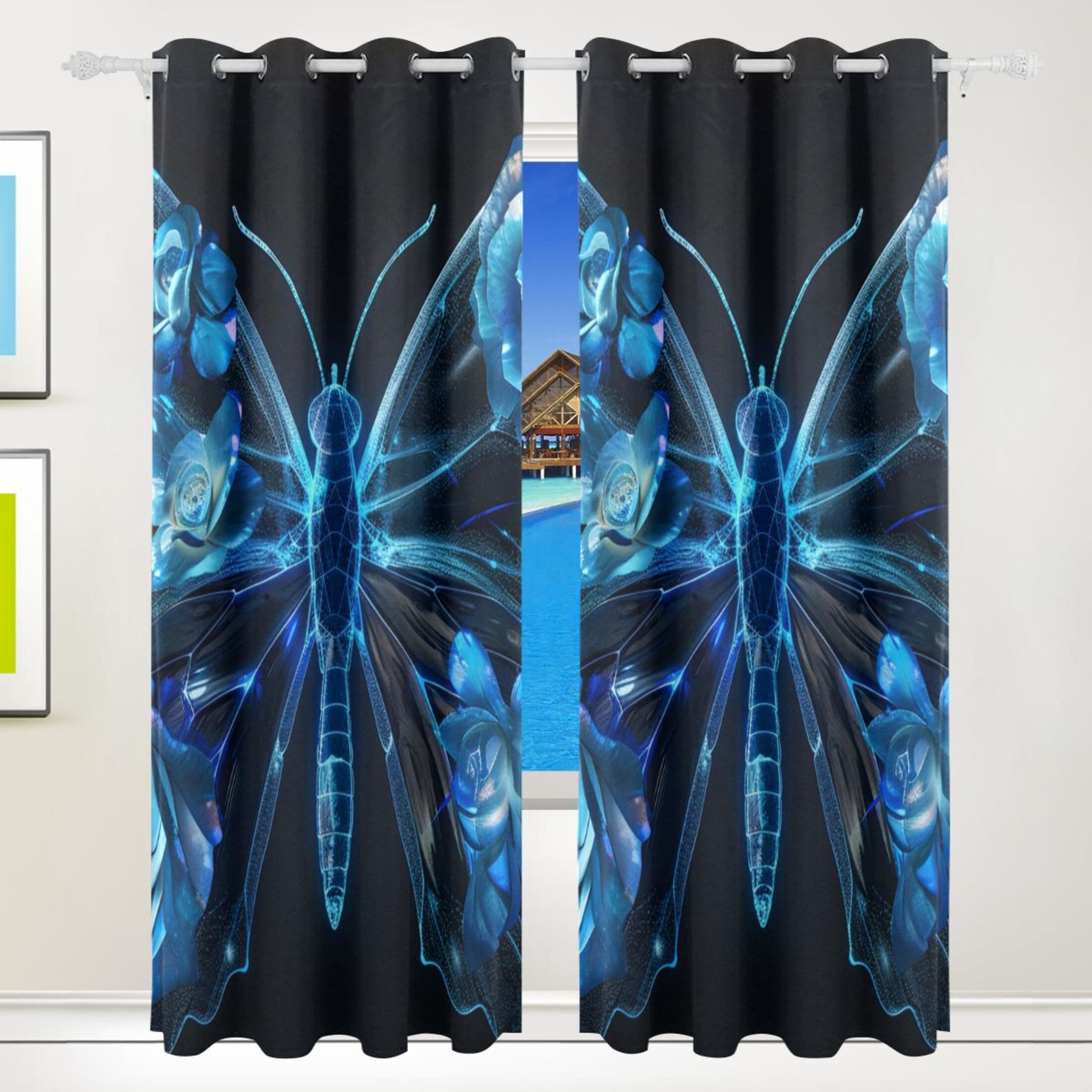 Butterfly with Flower on Wings Blackout Curtains 84 inch Length 2