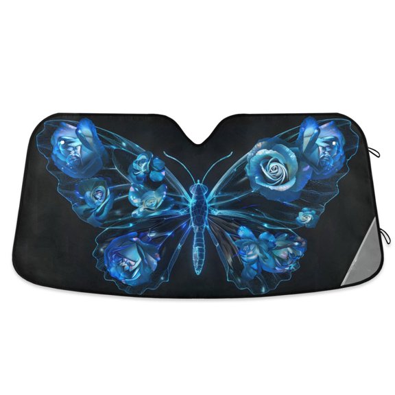 Butterfly with Flower on Wings Car Windshield Sun Shade Foldable Car Front Window Visor Heat and UV Protection 57x31.5