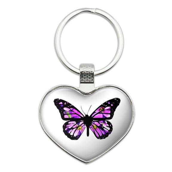 Butterfly with Flowers Heart Love Metal Keychain Key Chain Ring