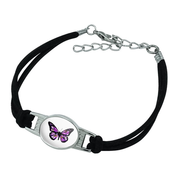 Butterfly with Flowers Novelty Suede Leather Metal Bracelet