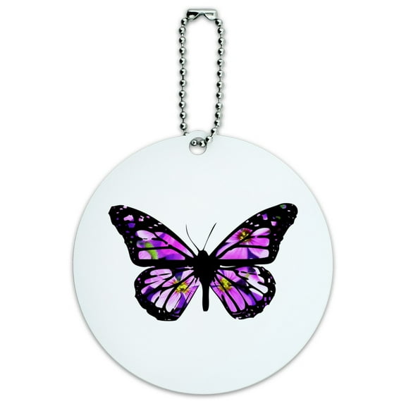 Butterfly with Flowers Round Luggage ID Tag Card Suitcase Carry-On