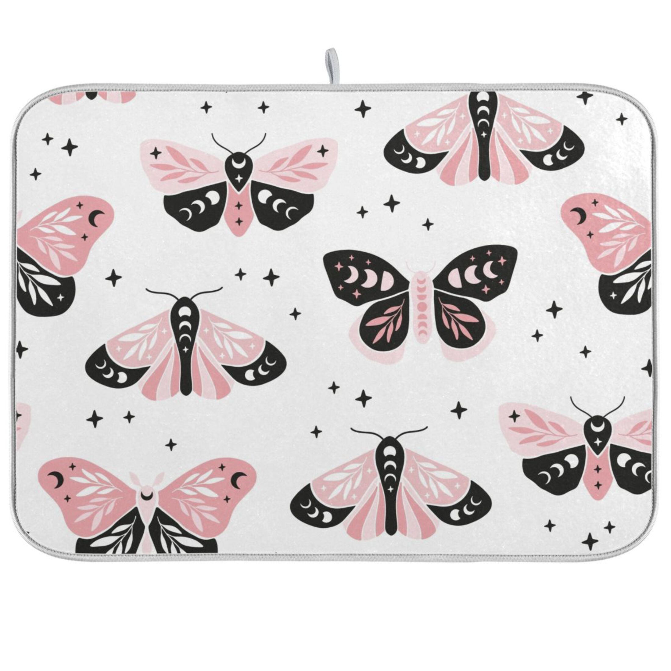 Butterfly with Moon and Stars Pink Dish Drying Mat Microfiber Kitchen ...