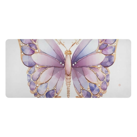 Butterfly with Purple Desk Mats Large Mouse Pad Long Keyboard Computer Rubber Base Non-Slip Mats Accessories Decor for Office Home 16.5"x35.4"