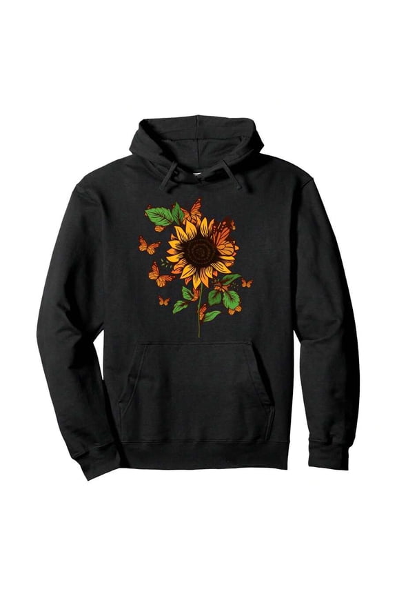 Butterflys And Sunflowers - Gardening Field Sunflower Pullover HoodieMen's Warm Hoodie Sweatshirt, Perfect For Outdoor Sports, Hiking, Gym And Streetwear Style