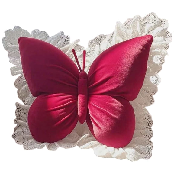 Butterflys Throw Pillow with Lace Edge, 19.68x15.74in Valentine's Day Decorative Throw Pillow, Velvet Lumbar Support Cushion for Sofa Couch Bed