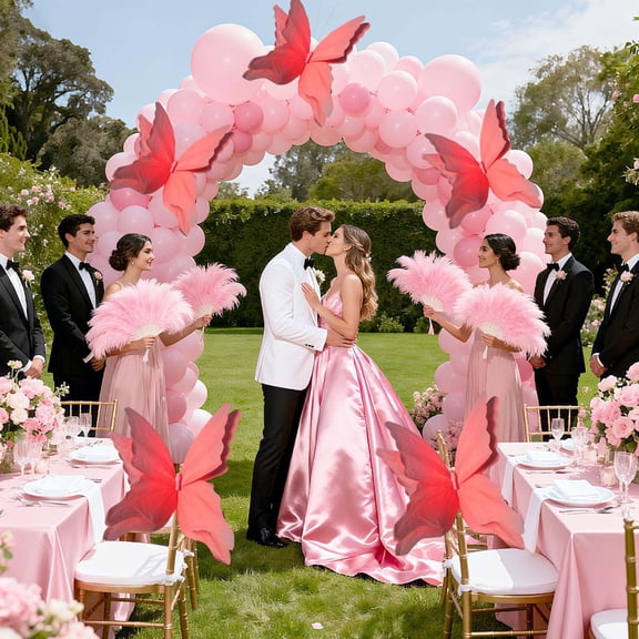 Butterflys Veils Flower Window Decoration Flower Wedding Festival Party Outdoor Courtyard Decoration Scene Arrangement Birthday Party Valentines Day, New, Style-hd-322, Red