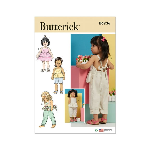 Butterick Sewing Pattern 6936 - Toddlers' Overalls and Dress, Size: A (1/2-1-2-3-4)