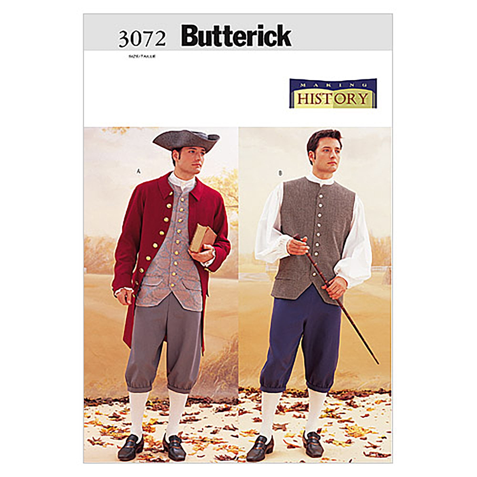 Butterick B3072 Revolutionary War Historical Men's Costume Sewing Pattern, Sizes 44-48