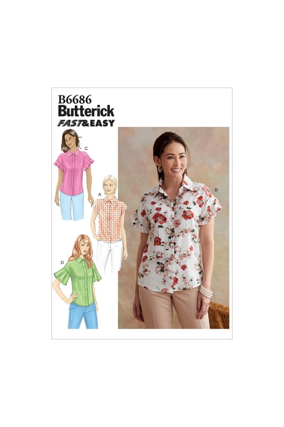 B6686E5 Very Easy Women's Sleeveless and Short Sleeve Blouse Sewing Patterns, Sizes 14-22