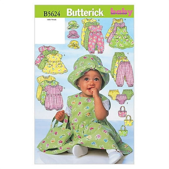 Butterick Pattern Infants' Dress, Jumper, Romper, Jumpsuit, Panties and Hat, NB0 (NB, S, M)