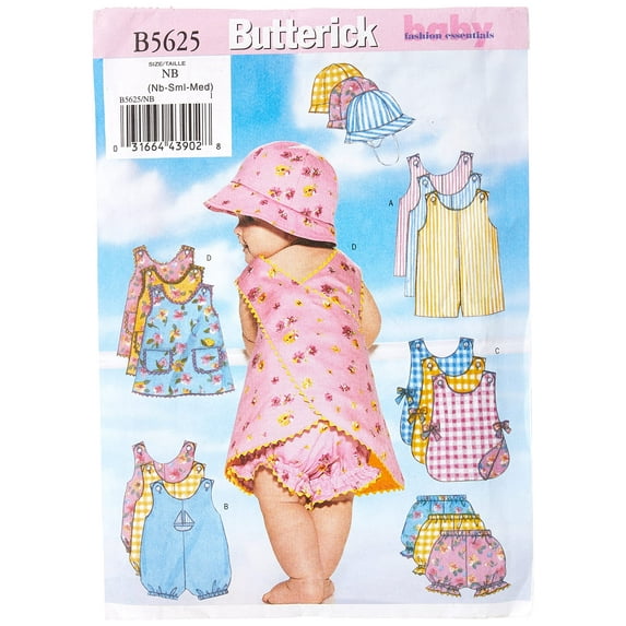 Butterick Pattern Infants' Romper, Jumper, Panties and Hat, NB0 (NB, S, M)