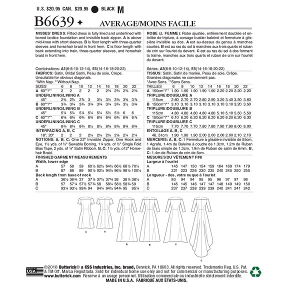 Butterick Pattern Misses' Dress Sizes 14-16-18-20-22