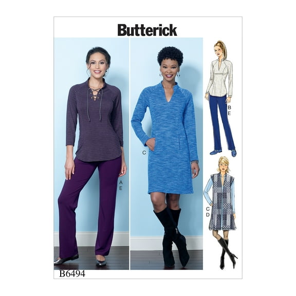 Butterick Pattern Misses' Knit Raglan Sleeve Tops and Dress, Vest, and Pull-On-14-16-18-20-22