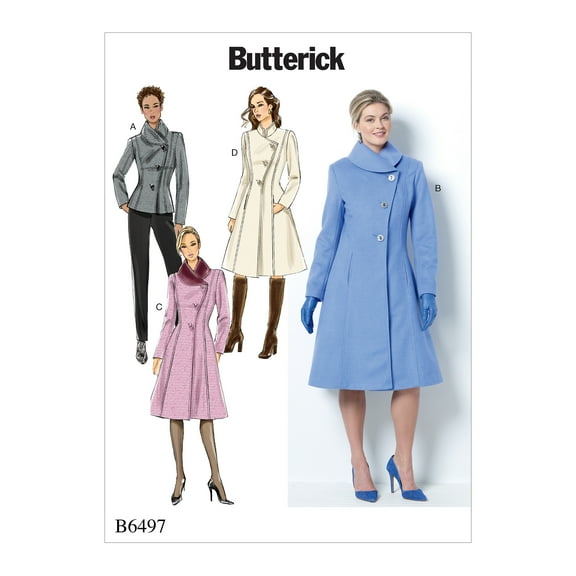 Butterick Pattern Misses'/Misses' Petite Jacket and Coats with Asymmetrical Fr-16-18-20-22-24