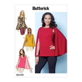 Butterick Pattern Misses' Tops with Attached Cape and Sleeve Variations-6-8-10-12-14