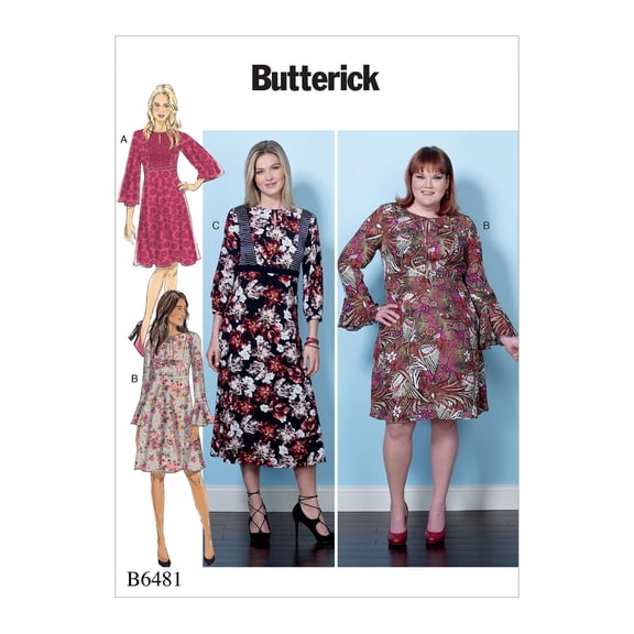 Butterick Pattern Misses'/Women's Dresses with Set-In Waistband, and Bodice an-18W-20W-22W-24W