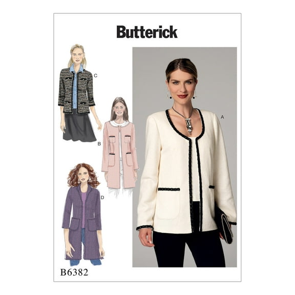 Butterick Sewing Pattern 6382 - Misses' Open-Front Jackets with Patch Pockets - Size (6-14)